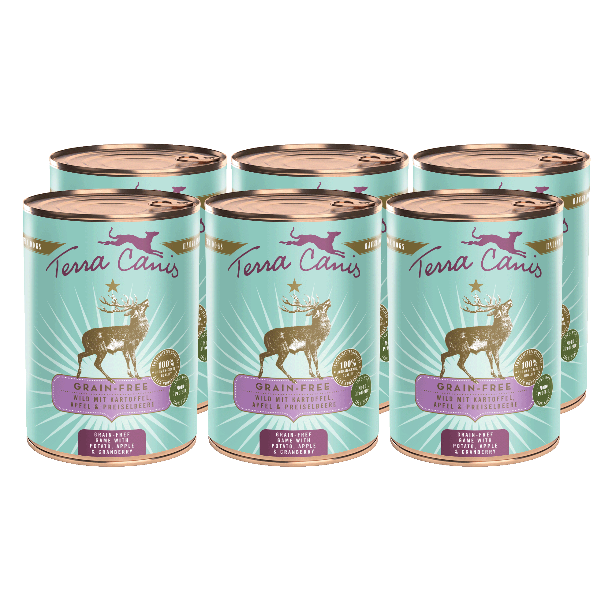 Terra Canis Getreidefrei | Wild mit Kartoffel, Apfel und Preiselbeere 6x 400g