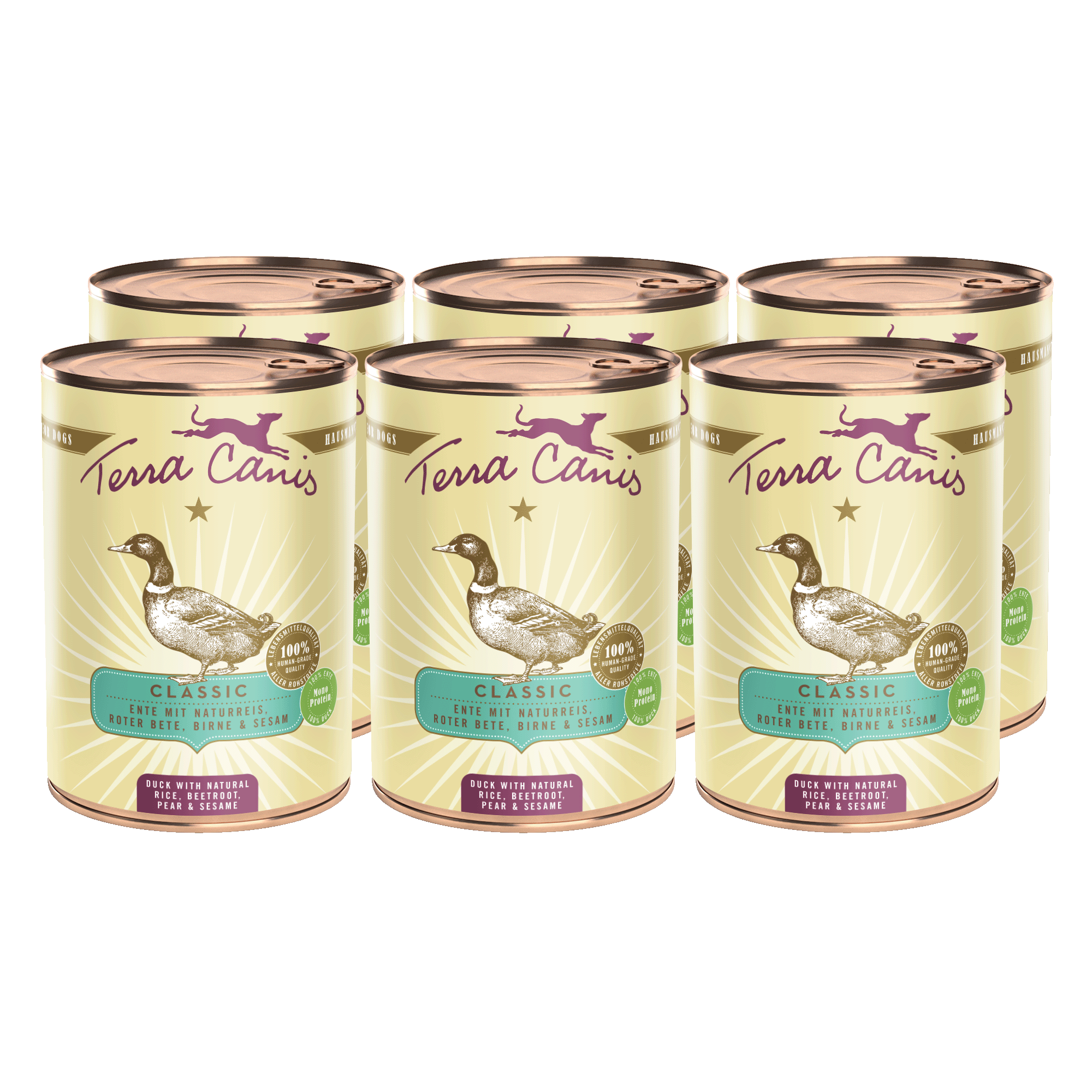 Terra Canis Classic | Ente mit Naturreis, Roter Bete, Birne und Sesam 6x 400g